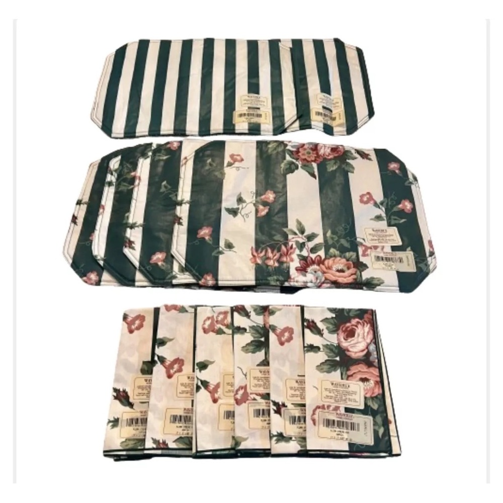 Vintage Waverly Placemats Napkin Set 12 Piece Flora Stripe Kismet Forest